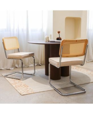 Streamdale Velvet Rattan Dining Chairs, Chrome Legs (Champagne, Set of 2