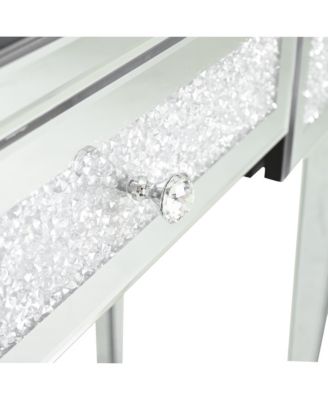 Mirrored Vanity Desk, Crushed Diamond Inlay, Flip-Top Mirror, Silver