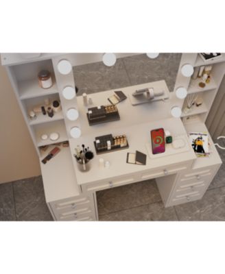 Vanity Desk with Lighted Mirror & Charging Station
