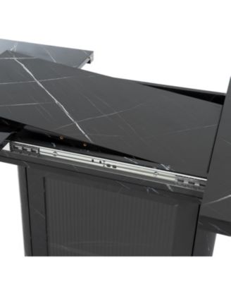 Modern Extendable Black Marble Dining Table with Storage