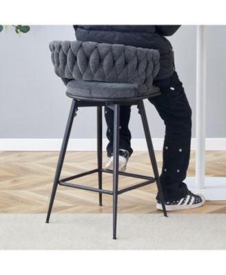 Rotating Stools - Cotton Linen Cushions Black Iron Frame