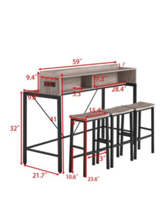 59" Bar Table Set with Power LED & 3 Stools