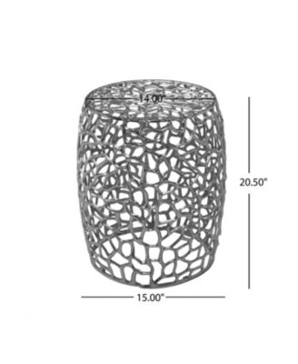 Aluminum Drum End Table with Intricate Design-Silver Nickel