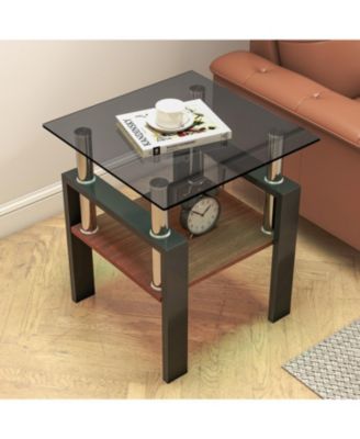 2 Modern Glass Tea/Coffee Tables, Gray/Black