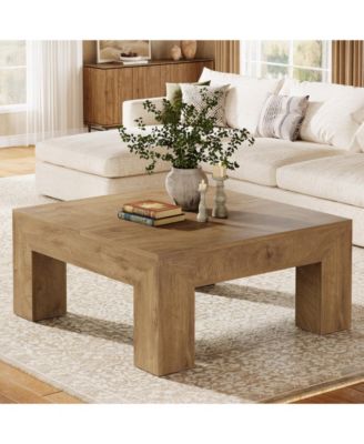 39.4-Inch Square Coffee Table for Living Room, Farmhouse All MDF Accent Center Cocktail Table
