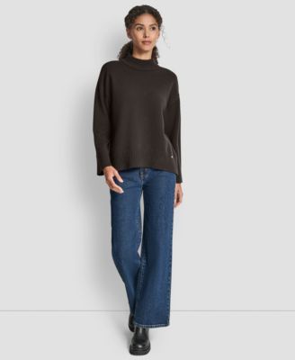 Women's Mock Neck Curved Hem Sweater