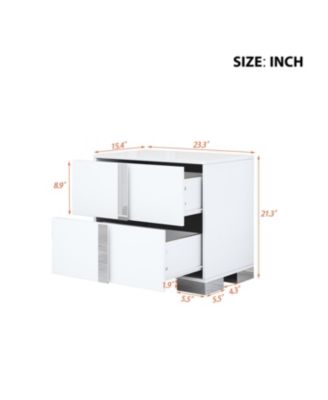 Streamdale Elegant White Mirrored Nightstand with 2 Drawers