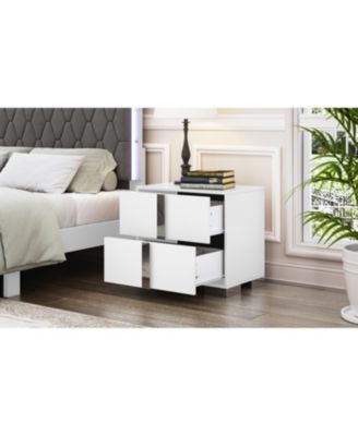 Streamdale Elegant White Mirrored Nightstand with 2 Drawers