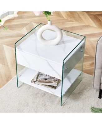 Streamdale Glass and MDF Bedside Table with Drawers