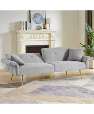 Teddy Upholstered Loveseat Sofa Bed with Adjustable Back - Grey