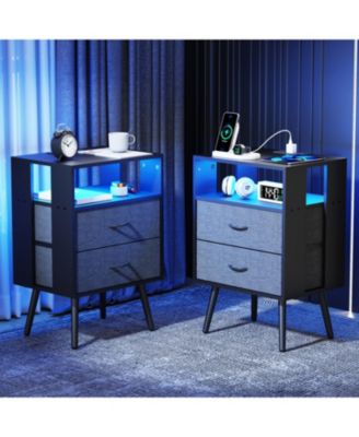 Charging Nightstand with LED & Fabric Drawers