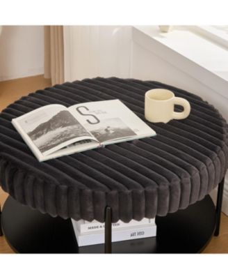 Upholstered Round Ottoman Coffee Table with Storage - Charcoal