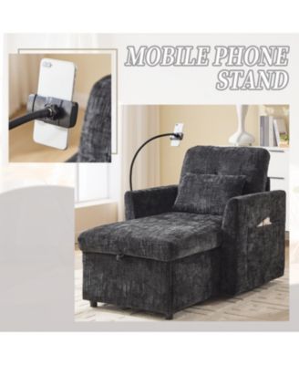  Multifunctional Chenille Recliner Sofa with Storage & Phone Bracket