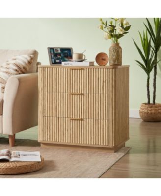 Modern 3-Drawer Dresser Nightstand, Oak Finish