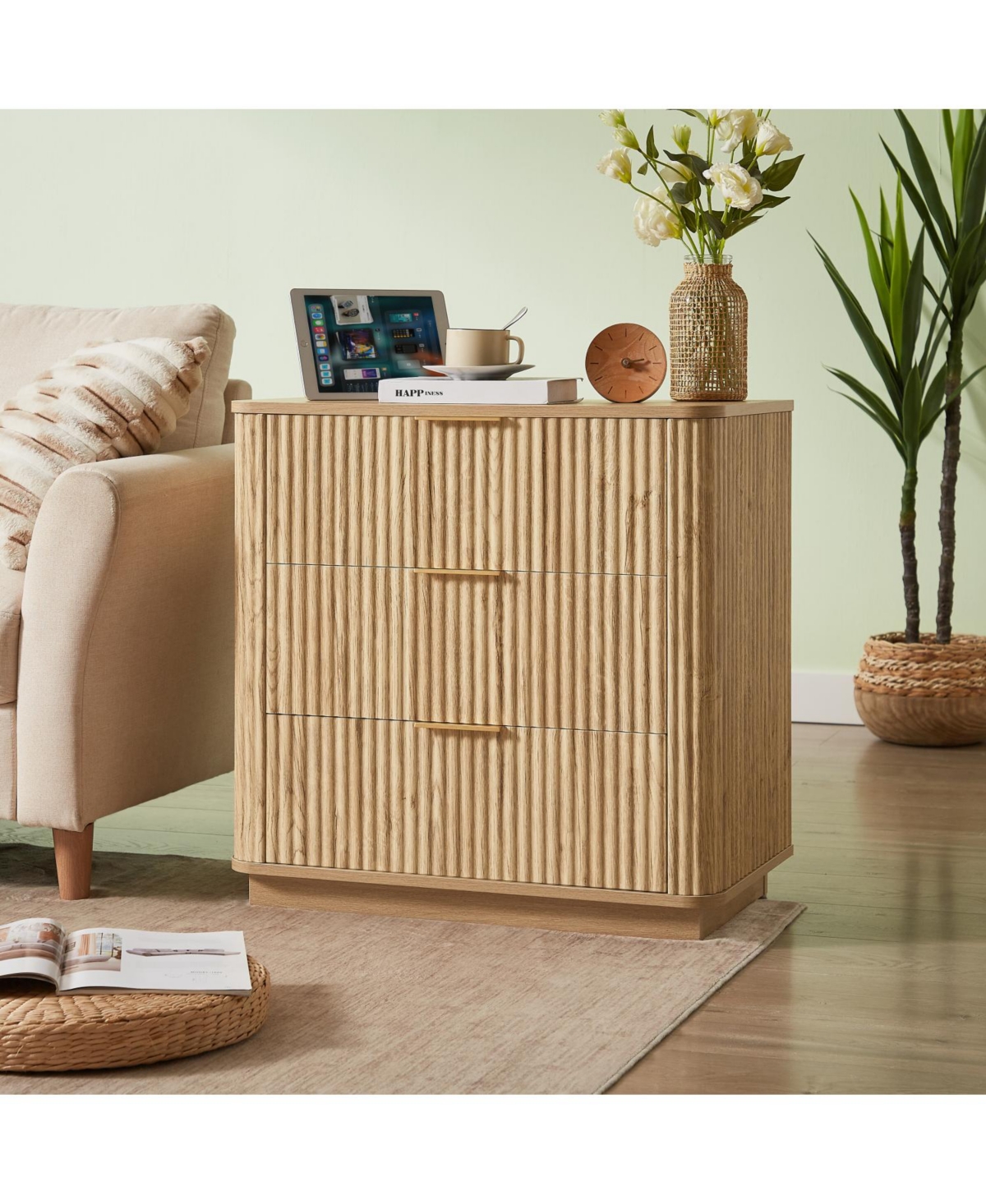 Streamdale Furniture Modern 3-Drawer Dresser Nightstand, Oak Finish