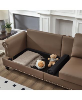 83" Modern Classic Brown Leather Sofa