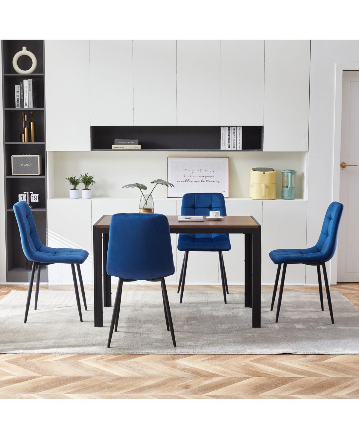 Streamdale Furniture Streamdale Blue Velvet Dining Chairs Set of 4,Modern Kitchen Dining Room Chairs