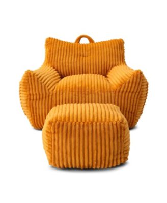  Giant Yellow Plush Bean Bag Chair with Footstool