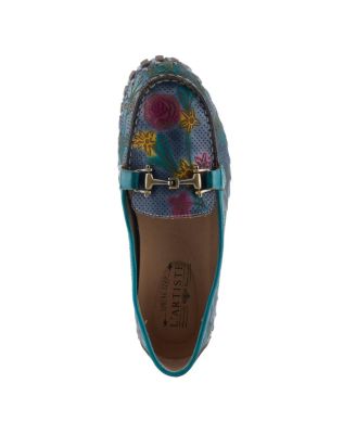 L’Artiste Women’s DELAVIGNE Handpainted Floral Loafers with Gold Bit Accent, Cushioned Insole & Flexible Sole