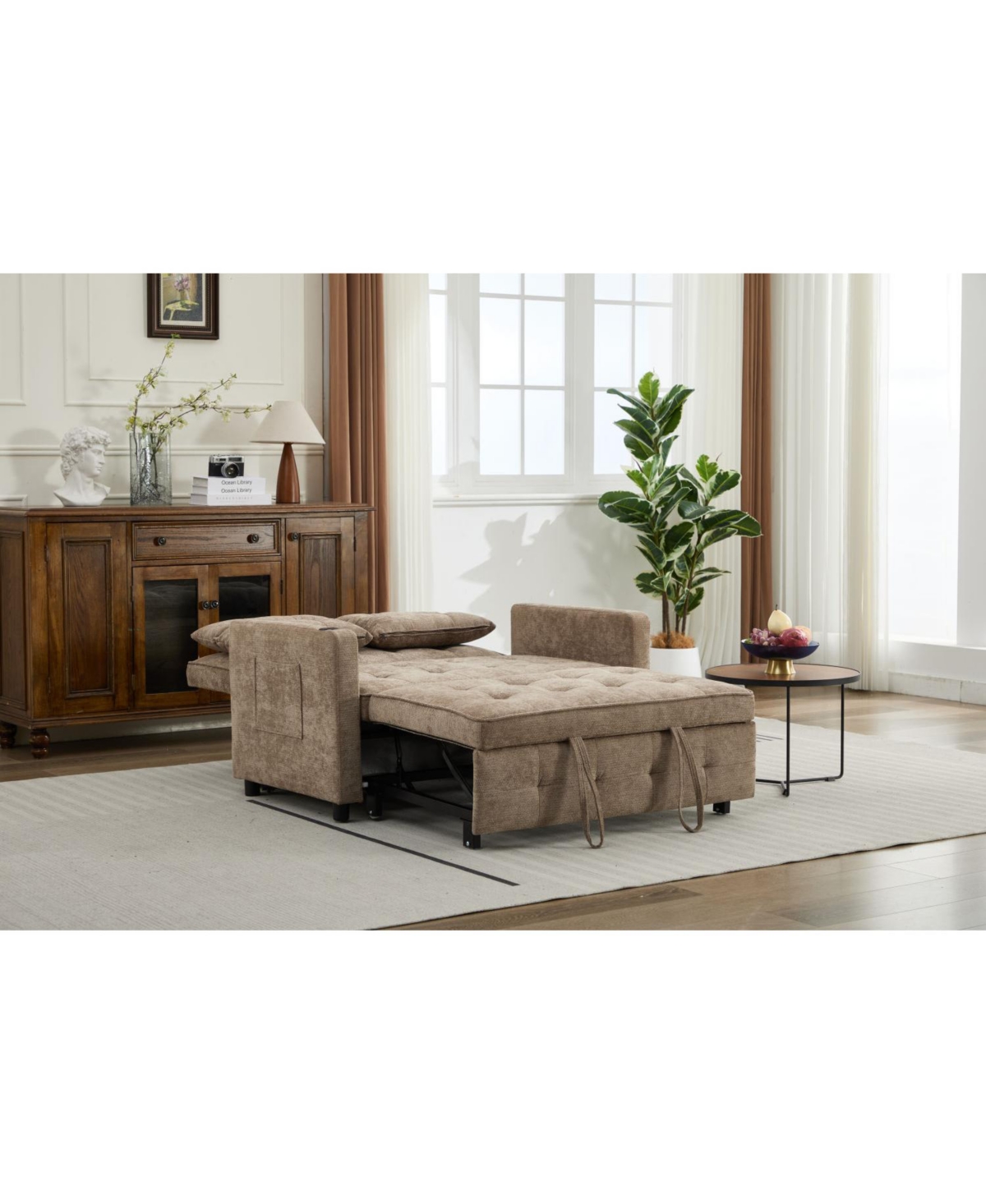 Streamdale Furniture 3-in-1 Convertible Sleeper Chair Bed with Usb & Pocket - Linen Camel