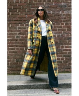 Women's Checked Wool Blend Maxi Coat