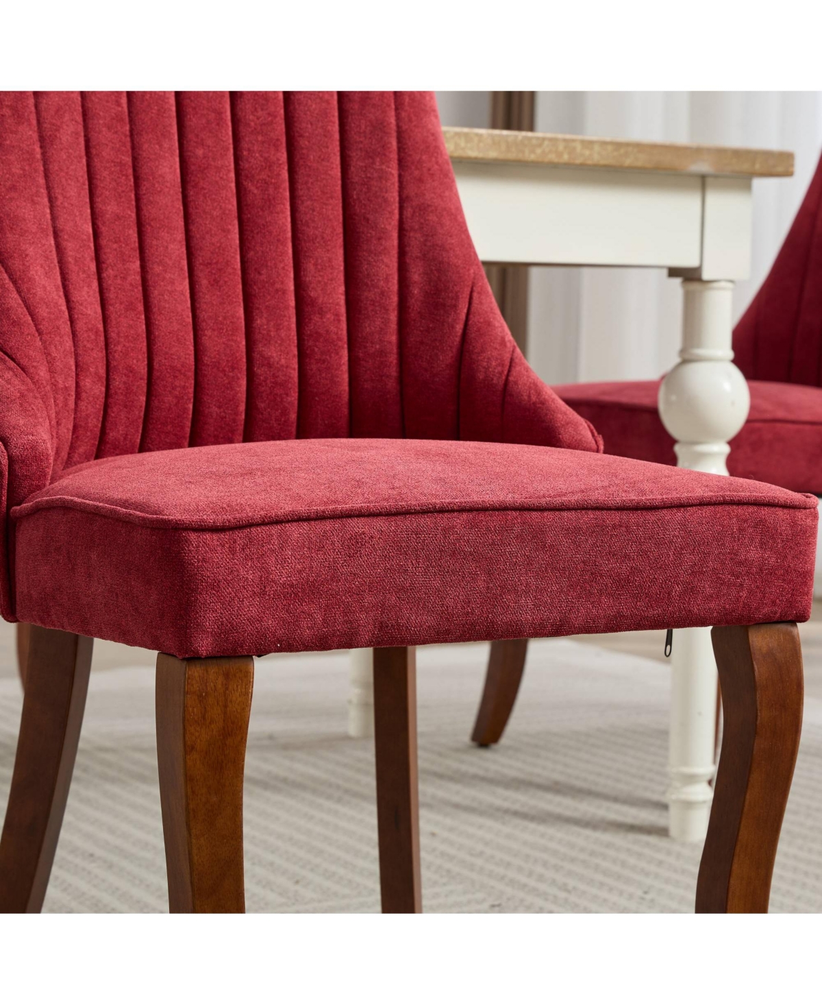 Streamdale Furniture Streamdale Wine Red Flocked Linen Dining Chairs, Set of 2