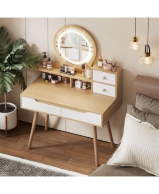 Streamdale Lighted Vanity Desk with 3 Adjustable Mirror and 4 Drawers