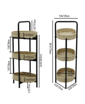 3 Tier Tray Table Paper Rope Woven Side Table (Natural)