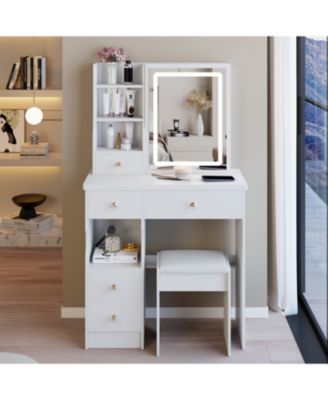 + 3-Piece Set + Wood + LED Mirror + Vanity Table
