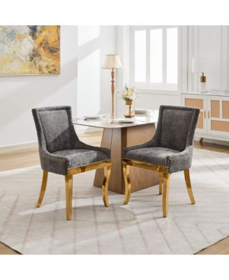 Streamdale Chenille Dining Chairs, Gold Legs, Rivet Trim,   Set of 2