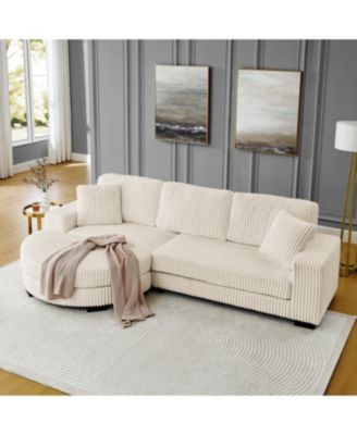 Corduroy Tufted Sleeper Sectional Sofa - L-Shaped Modular - Beige