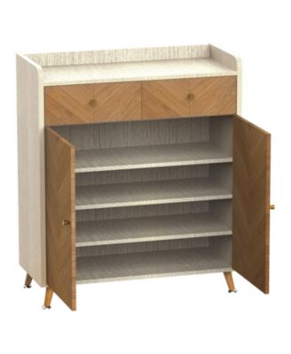 Streamdale 4-Tier Shoe Cabinet with Drawers & Doors - Herringbone Wood