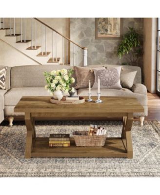 2-Tier Coffee Center Table for Living Room, 47.24-Inch Farmhouse Rectangle Tea Cocktail Table