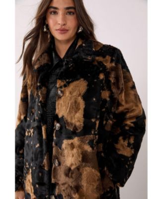 Women's Cow Print Faux Fur Longline Coat