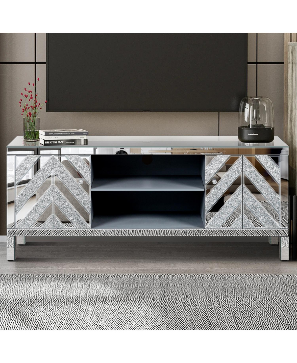 Streamdale Furniture Sparkling Mirrored Tv Stand for 65" TVs