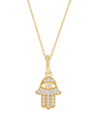 Diamond Hamsa Hand Pendant Necklace (1/10 ct. t.w.) in 14k Yellow Gold Plated Over Sterling Silver