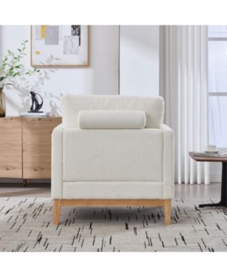 35.4" Wide Ivory Boucle Accent Chair with Wood Legs