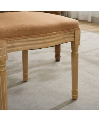 French Style Linen Rattan Dining Chairs, Set of 2, Tan