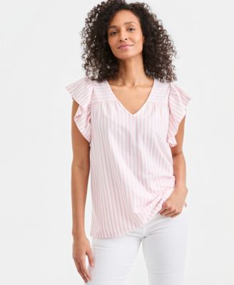 Women's Printed V-Neck Flutter-Sleeve Top