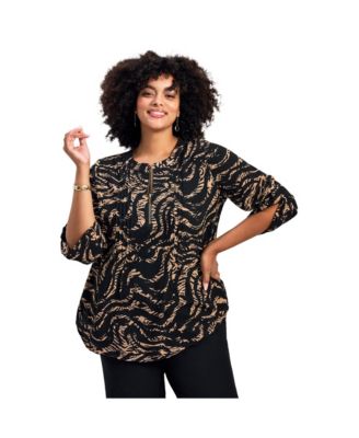 Women's Plus Size Hailey Zip Front Pintuck Blouse