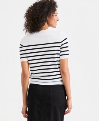 Women's Stripe Crewneck Short-Sleeve Sweater