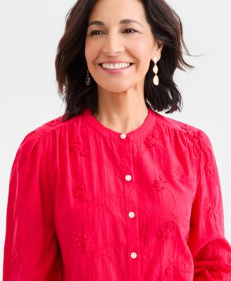 Petite Crewneck Embroidered Detail Top