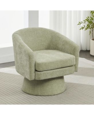 Chenille Swivel Accent Chair - 360 Rotating Barrel, Green