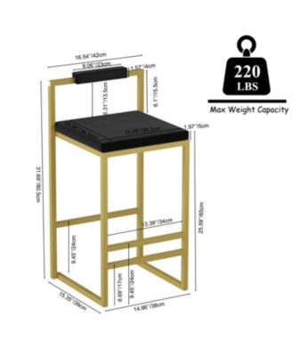 Velvet Counter Stools Set of 2, Low Back, Gold & Black