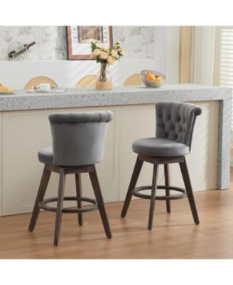 26" Swivel Counter Stools Set of 2, Velvet Upholstered, Gray