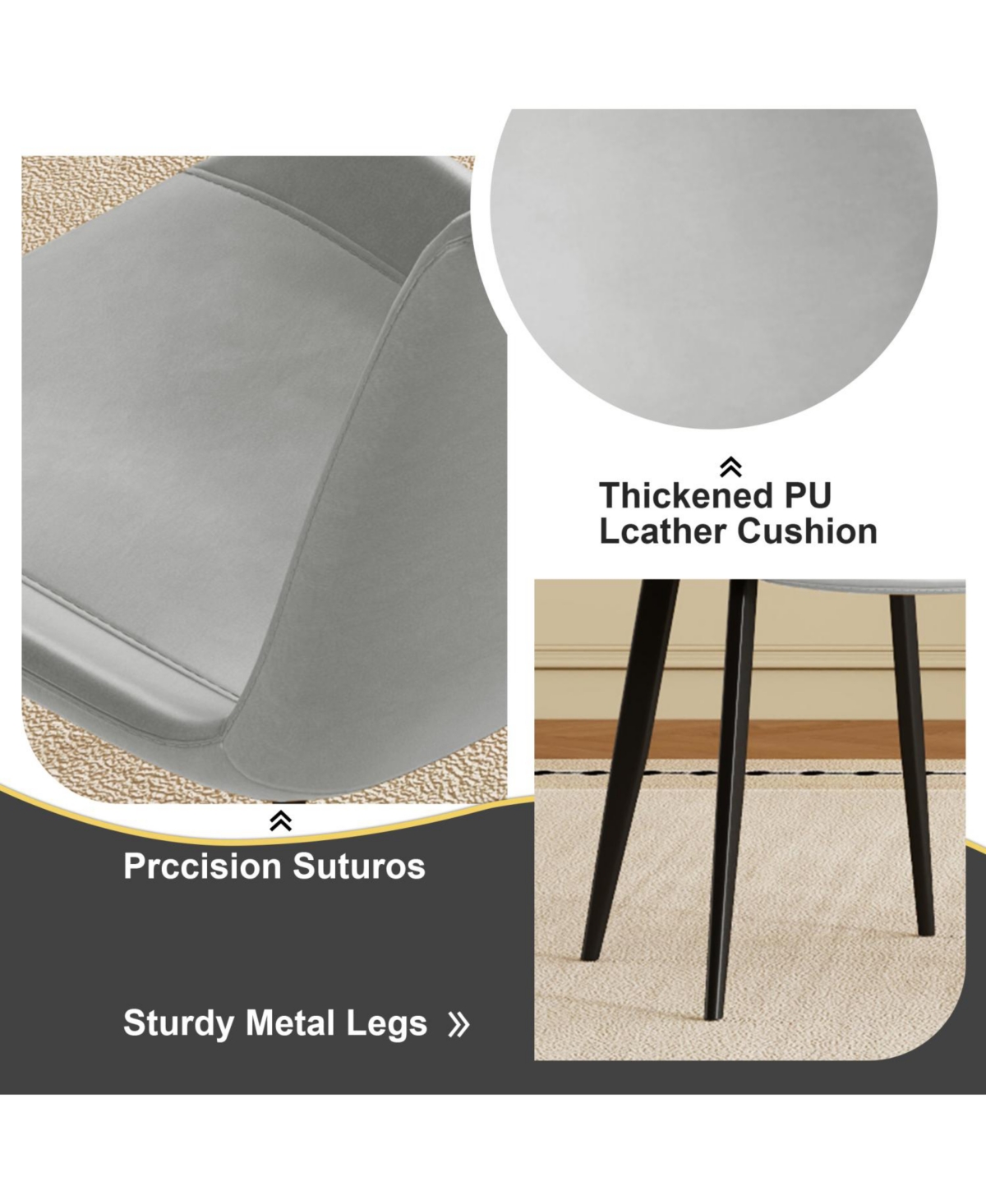 Streamdale Furniture Floral Pu Leather Dining Chairs Set of 4