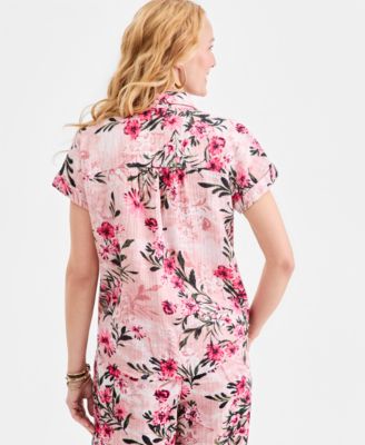 Women's Cotton Gauze Short-Sleeve Button Up Shirt