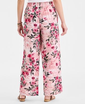Women's Printed Cotton Gauze Straight-Leg Pull-On Pants