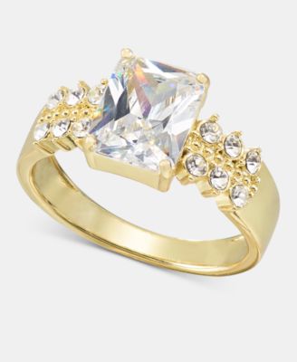 Gold-Tone Cubic Zirconia Square Ring