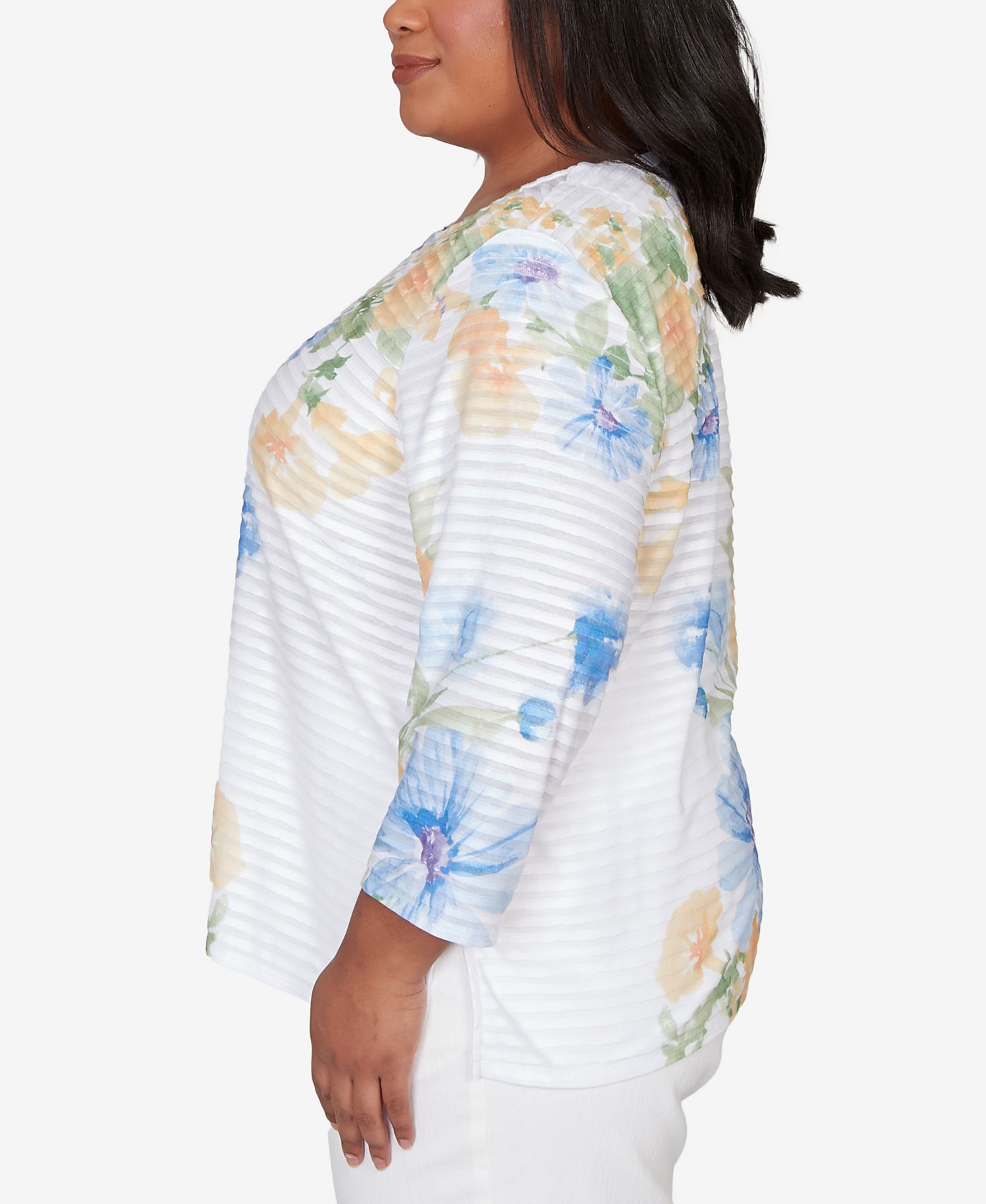Plus Size Classic Placed Floral Stripe Top